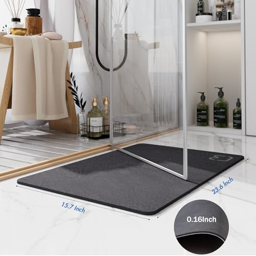 RUERYA Dark Grey Bathroom Rugs Stone Bath Mats for Bathroom,15.7"x23.6"