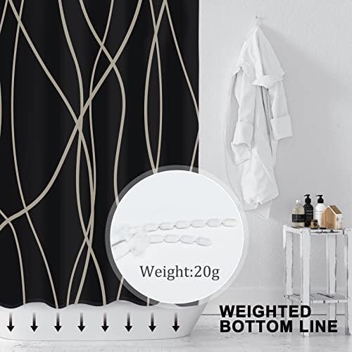 Striped Shower Curtain for Bathroom, Black Brown, 72" W x 72" L