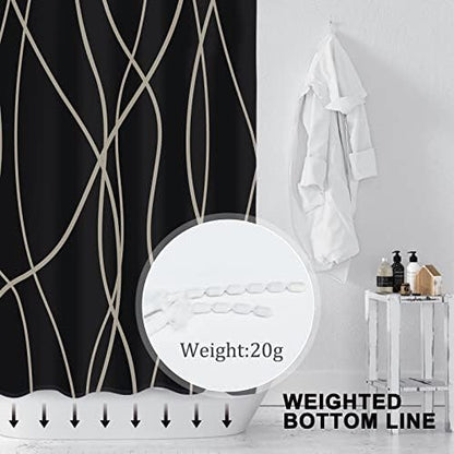 Striped Shower Curtain for Bathroom, Black Brown, 72" W x 72" L
