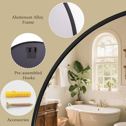 XRAMFY 40 Inch Round Mirror - Black Circle Mirrors for Bathroom, Entryway
