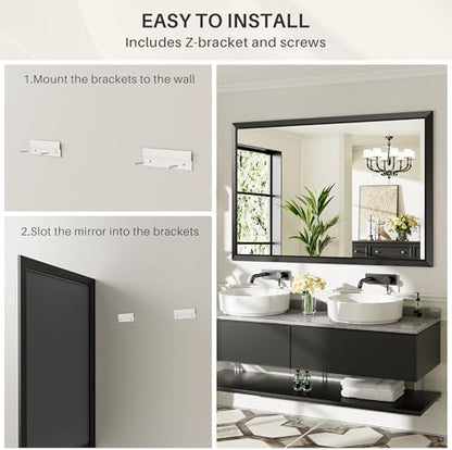 Briivue Black Metal Framed Bathroom Wall Mirror, 60x28 Inch