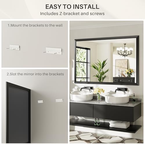 Briivue Black Metal Framed Bathroom Wall Mirror, 72x32 Inch