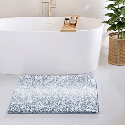 Hearth & Harbor Bathroom Rugs, Chenille Bath Mat - Machine Washable Bath Mats for Bathroom Non-Slip Backing Rubber, Quick Dry Bathroom Mat, 20 x 32 - Ombre Blue
