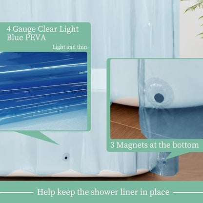 Mrs Awesome Clear Blue Shower Curtain Liner with 3 Magnets, 72x72
