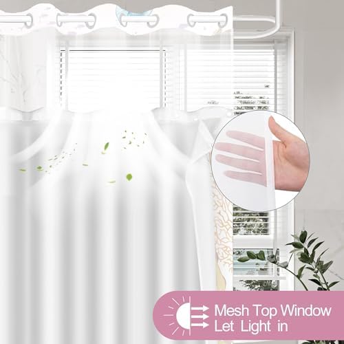 No Hook Shower Curtain and Liner Set, Watercolor Pink Beach Coastal 71x74
