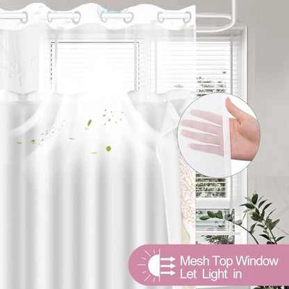 No Hook Shower Curtain and Liner Set, Watercolor Pink Beach Coastal 71x74