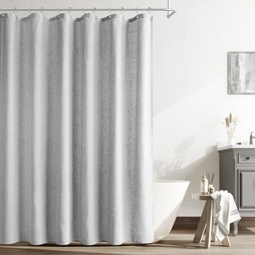Naturoom Linen Shower Curtain 96 Inch Long for Bathroom Light Grey 1 Panel