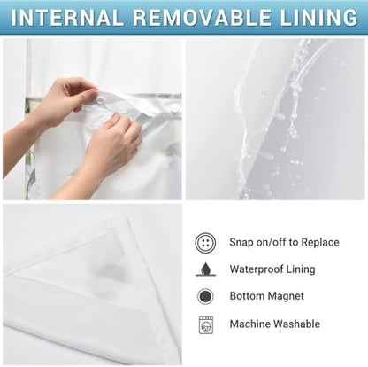 WITHLOC No Hook Shower Curtain with Liner, Eucalyptus Sage Green, 71x77