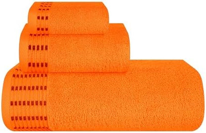 BELIZZI HOME Ultra Soft 3 Pack Cotton Towel Set, Contains a Bath Towels 28x55 inch, a Hand Towels 16x24 inch & a Wash Cloths 12x12 inch, Ideal Everyday use, Compact & Lightweight - Orange