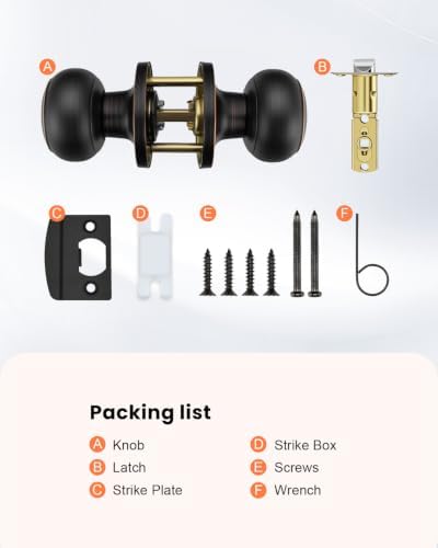 Haidms 1 Pack Oil Rubbed Bronze Passage Door Knob, Bronze Closet Door Knobs, Passage Doorknob Interior for Closet or Hall, Hallways