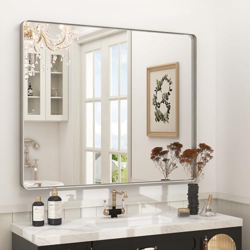 44x36 Inch Silver Brushed Nickel Bathroom Mirror for Wall