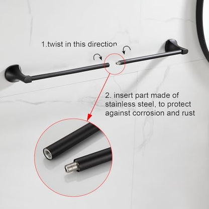 BGL Bathroom Hardware Set Matte Black Adjustable Expandable Towel Bar 4-Piece Bathroom Accessory Set Wall Mounted Robe Hook Toilet Paper Holder Towel Ring Towel Bar