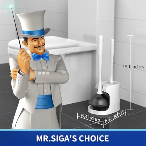 MR.SIGA Toilet Plunger and Brush Combo for Toilet Cleaning, White, 2 Set (Pack of 2)