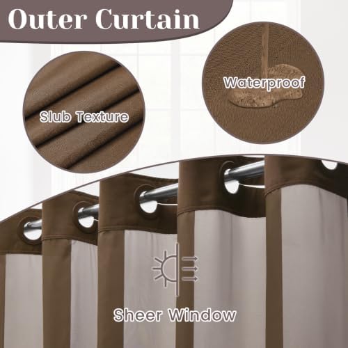 SORTTO No Hook Slub Shower Curtain with Liner, 71x74, Chocolate