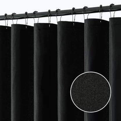 ANRODUO Black Linen Textured Fabric Shower Curtain Set - W70xL72