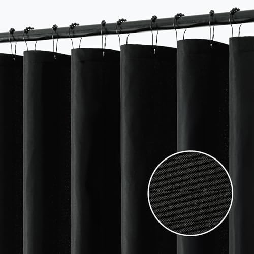 ANRODUO Black Extra Long Linen Fabric Shower Curtain Set - W72xL96