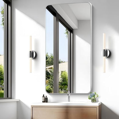 BONEWEI Silver Bathroom Mirror,24x48 inch Wall Mirror for Bathroom Wall Mounted,Rectangle Mirror for Bathroom Over Sink,Modern Frame Round Corner for Living Room,Bedroom Entryway,Horizontal/Vertical