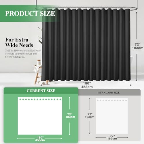 Dynamene Extra Wide Waffle Shower Curtain 256 GSM Fabric 180x72 Black