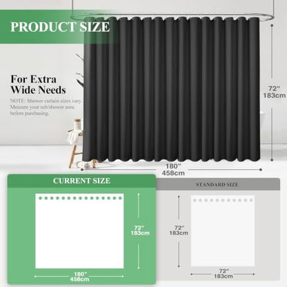 Dynamene Extra Wide Waffle Shower Curtain 256 GSM Fabric 180x72 Black