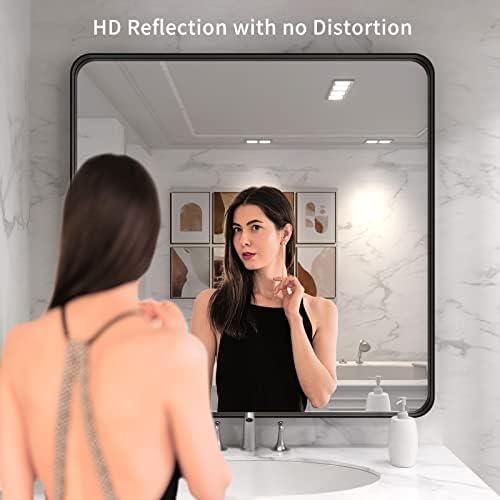 LOAAO 36X36 Inch Black Bathroom Mirror Metal Framed