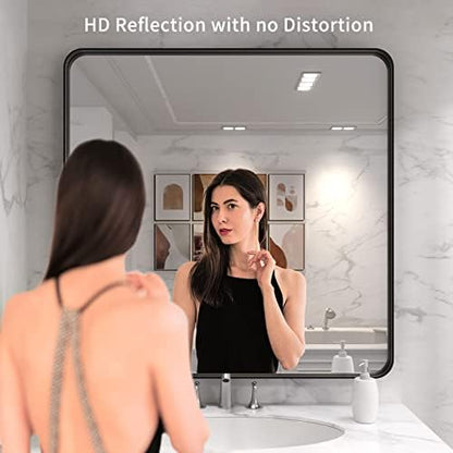 LOAAO 36X36 Inch Black Bathroom Mirror Metal Framed
