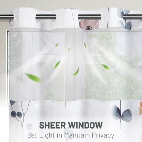 WITHLOC No Hook Floral Shower Curtain with Liner, Blue Beige, 71x80