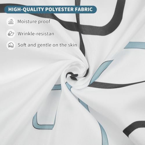 Modern Geometric Square Blue and White Shower Curtain, 72" W x 78" L