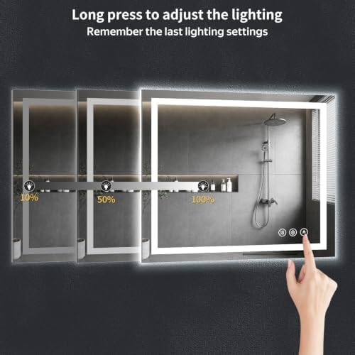 50"x40" LED Bathroom Mirror with Lights, Anti-Fog, Backlit+Frontlit