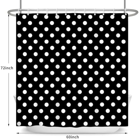 Polka Dots Shower Curtain, Black White Waterproof Fabric Shower Curtain for Bathroom with Modern Abstract Geometric Circle Bath Curtain Decor with Hooks, Machine Washable, 60''Wx72''L