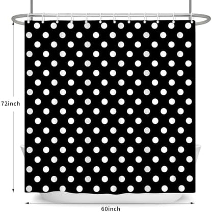 Polka Dots Shower Curtain, Black White Waterproof Fabric Shower Curtain for Bathroom with Modern Abstract Geometric Circle Bath Curtain Decor with Hooks, Machine Washable, 60''Wx72''L