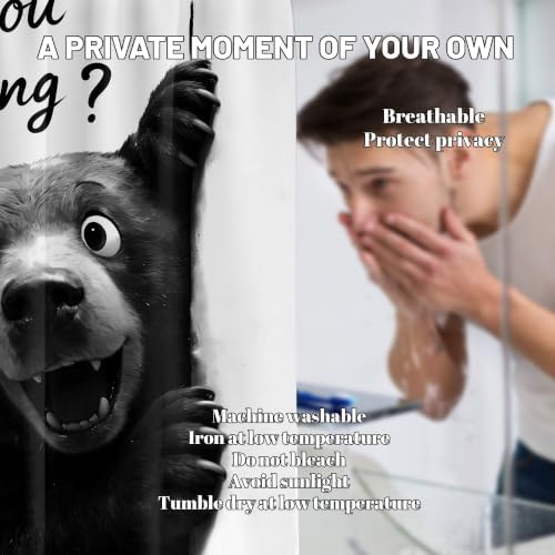 Extra Tall Shower Curtain XL Funny Black Bear, 70 x 78 Inchs