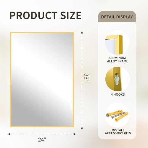 FICTOR Bathroom Vanity Mirror for Over Sink, 24" x 36", Gold