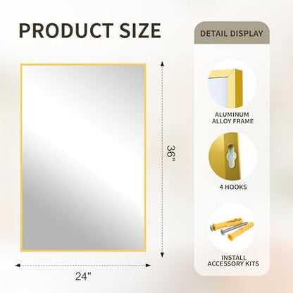 FICTOR Bathroom Vanity Mirror for Over Sink, 24" x 36", Gold