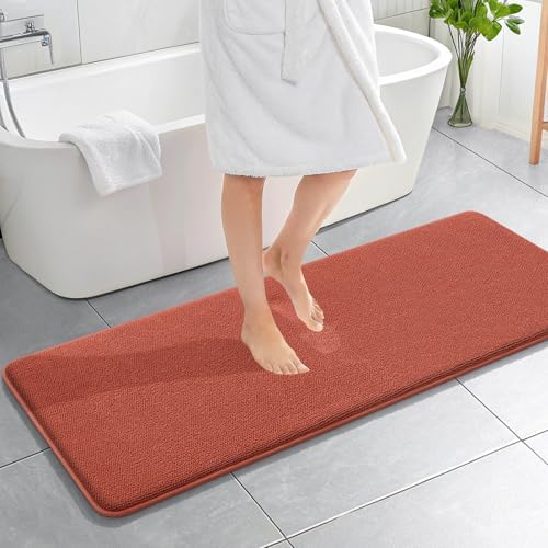 OLANLY Memory Foam Bathroom Runner Rugs 59x20, Long Mats, Rustic Terracotta