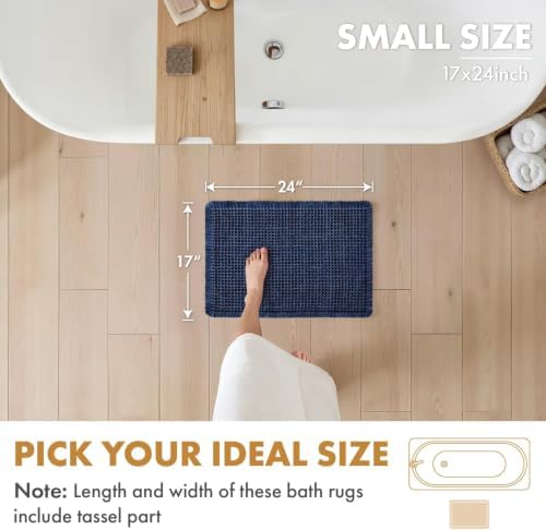 MIULEE Set of 2 Waffle Bathroom Rugs Boho Bath Mat Navy Blue 17x24 Inch