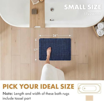 MIULEE Set of 2 Waffle Bathroom Rugs Boho Bath Mat Navy Blue 17x24 Inch
