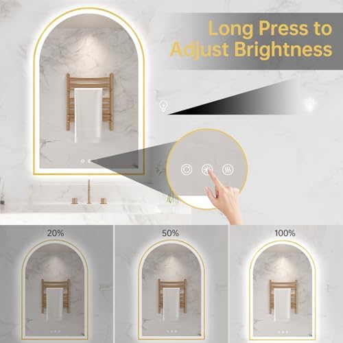 24"x36" Arched LED Lighted Bathroom Mirror with Lights