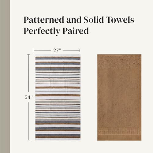 Modern Threads 6 Piece Bath Towel Set – Bathroom Towel Set with 2 Bath Towels, 2 Hand Towels & 2 Washcloths – 100% Cotton, Soft & Absorbent – Wide Stripe (Gold)