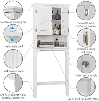 UTEX Over The Toilet Storage Cabinet, White Bathroom Organizer with Doors