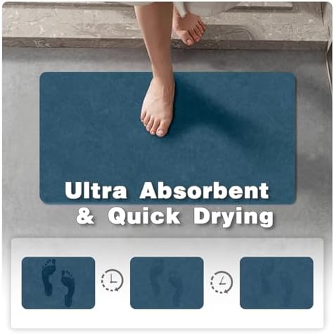 TYUU Thin Bath Mat, Bathroom Rugs Non Slip Washable, 24x36 Denim Blue