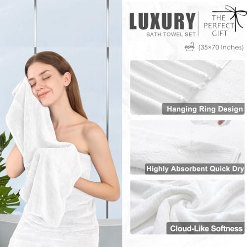 8 Piece Bath Towel Set White|2 Oversized Large Bath Sheet,2 Hand Towels,4 Washcloths| Ultra Soft Cozy Bath Towel Set for Bathroom Hotel Gym Spa,Highly Absorbent & Quick Dry Bathroom Towel Collections