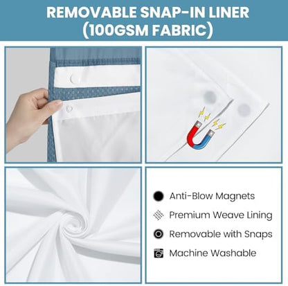 No Hook Waffle Shower Curtain with Snap in Liner Set, 71x74, MoonlightBlue