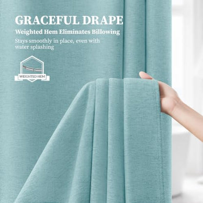 BTTN Long Linen Textured Waterproof Shower Curtain, 72x84, Teal/Turquoise