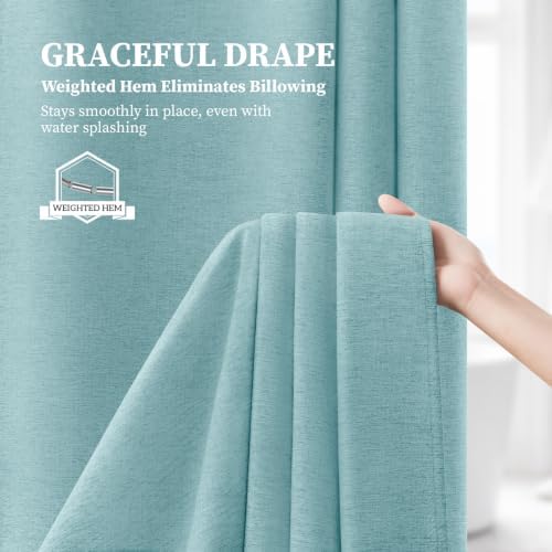 BTTN Teal Linen Textured Waterproof Fabric Shower Curtain, 72x72, Turquoise