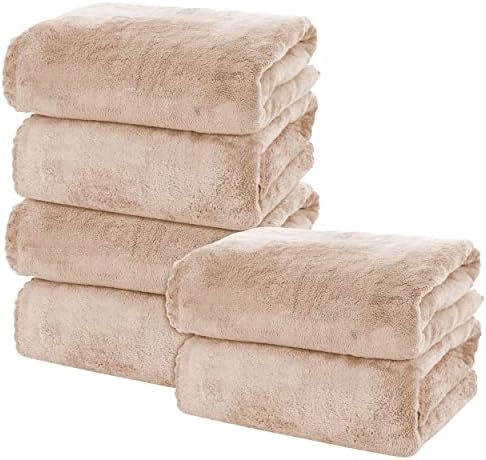 MOONQUEEN 6 Pack Premium Bath Towel Set - Quick Drying - Microfiber Coral Velvet Highly Absorbent Towels - Multipurpose Use as Bath Fitness, Bathroom, Shower, Sports, Yoga Towel (Brown)