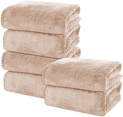 MOONQUEEN 6 Pack Premium Bath Towel Set - Quick Drying - Microfiber Coral Velvet Highly Absorbent Towels - Multipurpose Use as Bath Fitness, Bathroom, Shower, Sports, Yoga Towel (Brown)