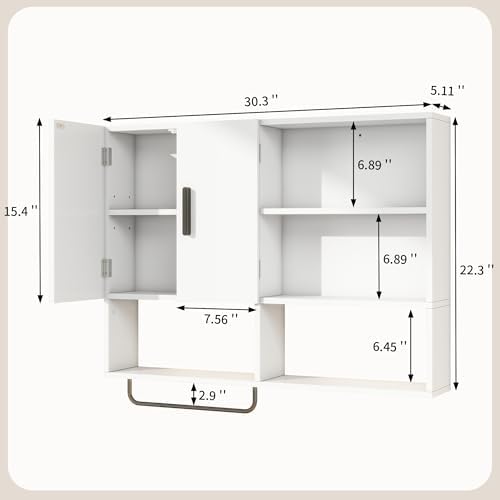 Bathroom Wall Cabinet, Medicine Cabinet with 2 Doors, White