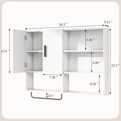 Bathroom Wall Cabinet, Medicine Cabinet with 2 Doors, White