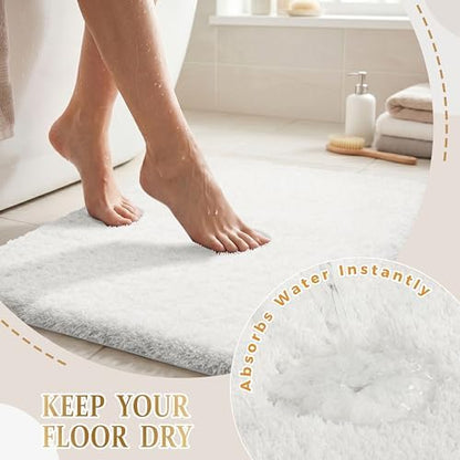 Yimobra Bath Rugs for Bathroom 32X20, Ultra Soft and Water Absorbent Bath Mats, Non Slip Plush Shower Mat Outside, Microfiber Thick Matts for Bathroom Floor/Tub, Machine Washable, Off White