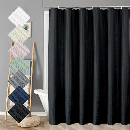 Aiyufeng Moga Black Shower Curtain - 3D Embossed Cloth Shower Curtain for Bathroom, Hotel Luxury Black Bathroom Curtains, Machine Washable, Standard Size 72Wx78H